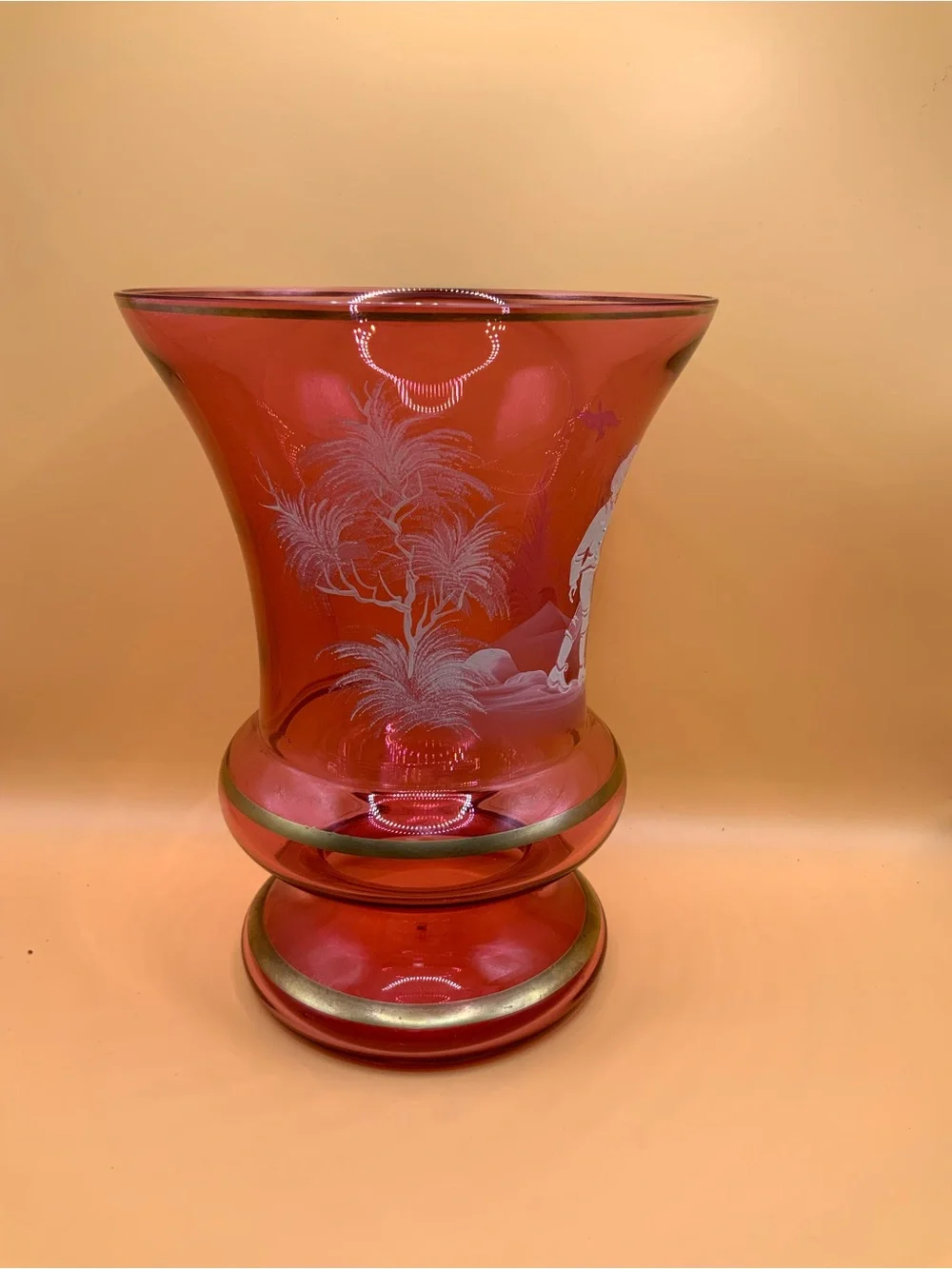 Mary Gregory Hand Painted “Boy” 8” Tall 6” Open Vase